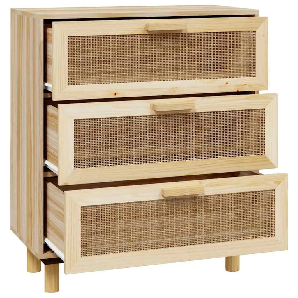 Brown Sideboard Storage Cabinet 60x30x70cm Rattan Weaving 3 Drawers