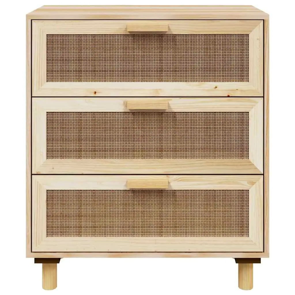 Brown Sideboard Storage Cabinet 60x30x70cm Rattan Weaving 3 Drawers