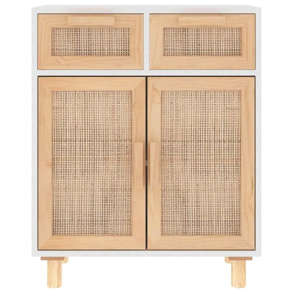 Sideboard Cabinet Storage Cupboard 2 Drawers 2 Compartments White Rattan Door Natural Wood Feet