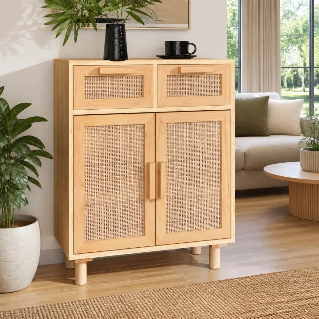 Sideboard Cabinet Storage 60x30x75cm Brown Solid Wood Pine Rattan