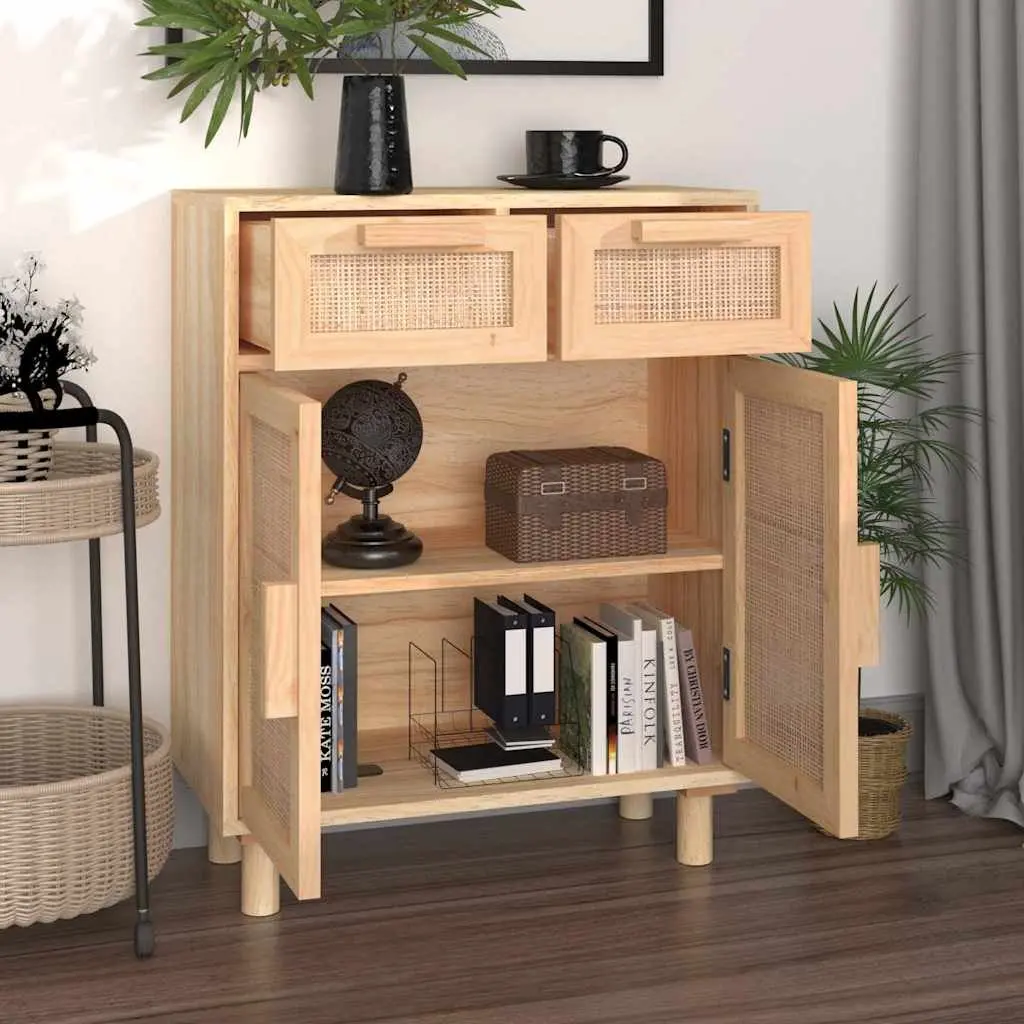 Sideboard Cabinet Storage 60x30x75cm Brown Solid Wood Pine Rattan
