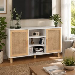 White Sideboard with Rattan Doors: Practical and Elegant