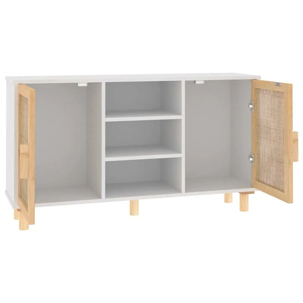 White Sideboard Storage Cabinet 105x30x60cm Rattan Door 2 Doors 5 Compartments