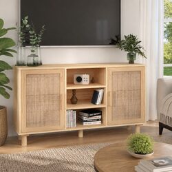 Reliable 105x30x60cm Brown Sideboard with Rattan Design