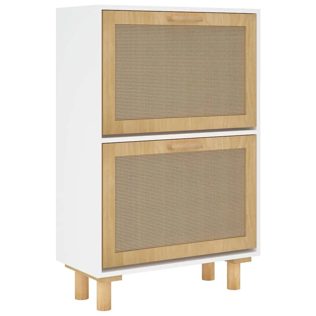 Shoe Cabinet White Scandinavian Design Storage Organiser 2 Drawer Rattan