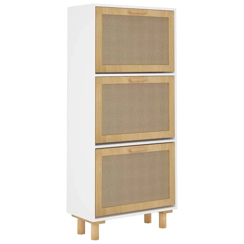 Shoe Cabinet Organised Footwear Storage 3 Drawers White Rattan Weaving