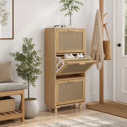 Shoe Cabinet Brown Storage Organiser 3 Drawer Rattan Design Hallway Entrance