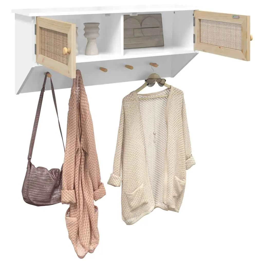 Wall-mounted Coat Rack with Storage Compartments Hooks Scandinavian Design White