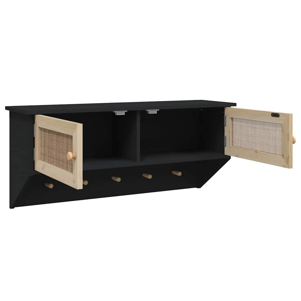 Wall-mounted Coat Rack Entryway Organizer 2 Compartments 5 Hooks Black