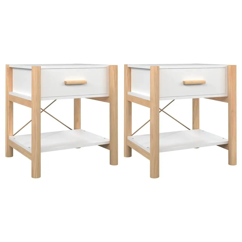 Bedside Tables Storage Nightstand 42 x 38 x 45 cm White Engineered Wood Set of 2