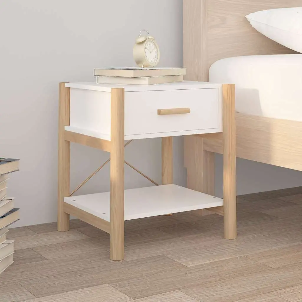Bedside Tables Storage Nightstand 42 x 38 x 45 cm White Engineered Wood Set of 2
