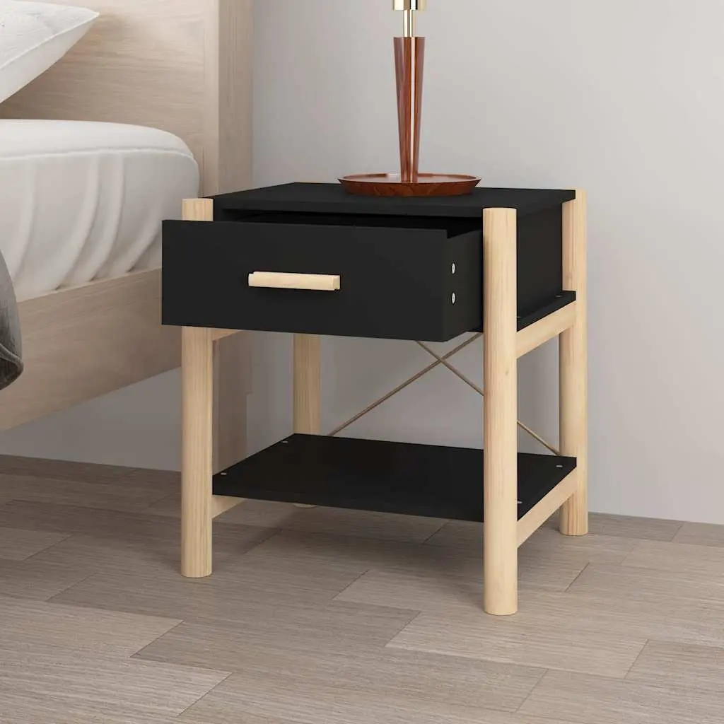 Bedside Tables Storage Cabinet 42x38x45 cm Black 2 Piece Engineered Wood Nightstand