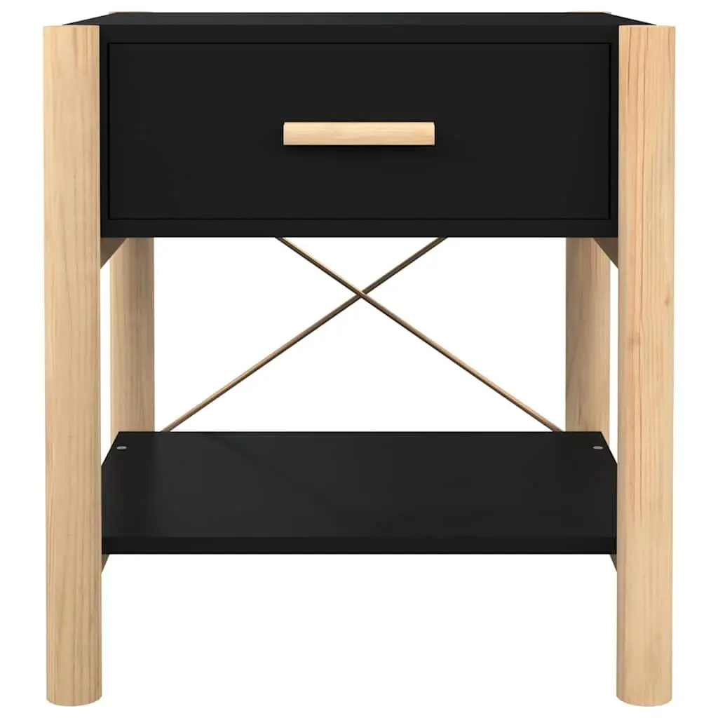 Bedside Tables Storage Cabinet 42x38x45 cm Black 2 Piece Engineered Wood Nightstand