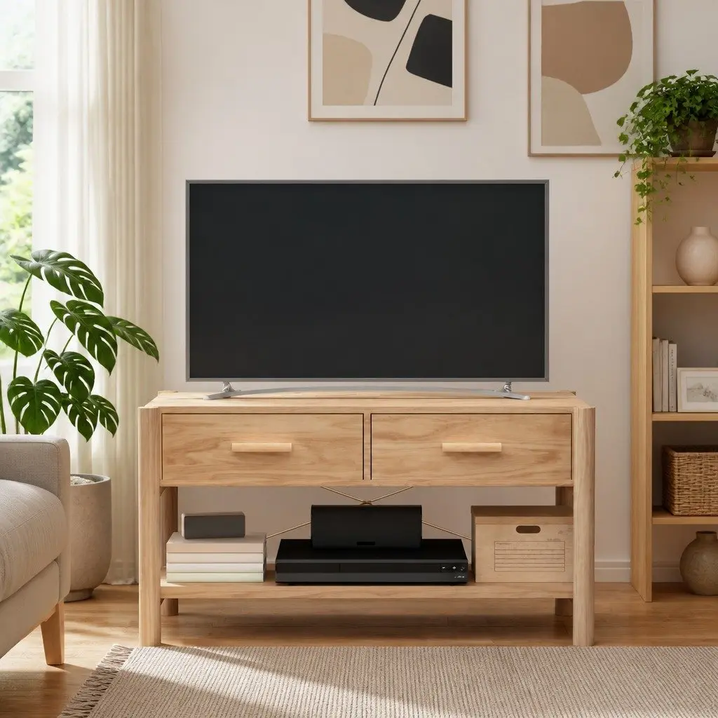 TV Cabinet Storage Unit 82x38x45cm Brown with Wooden Legs for Living Room
