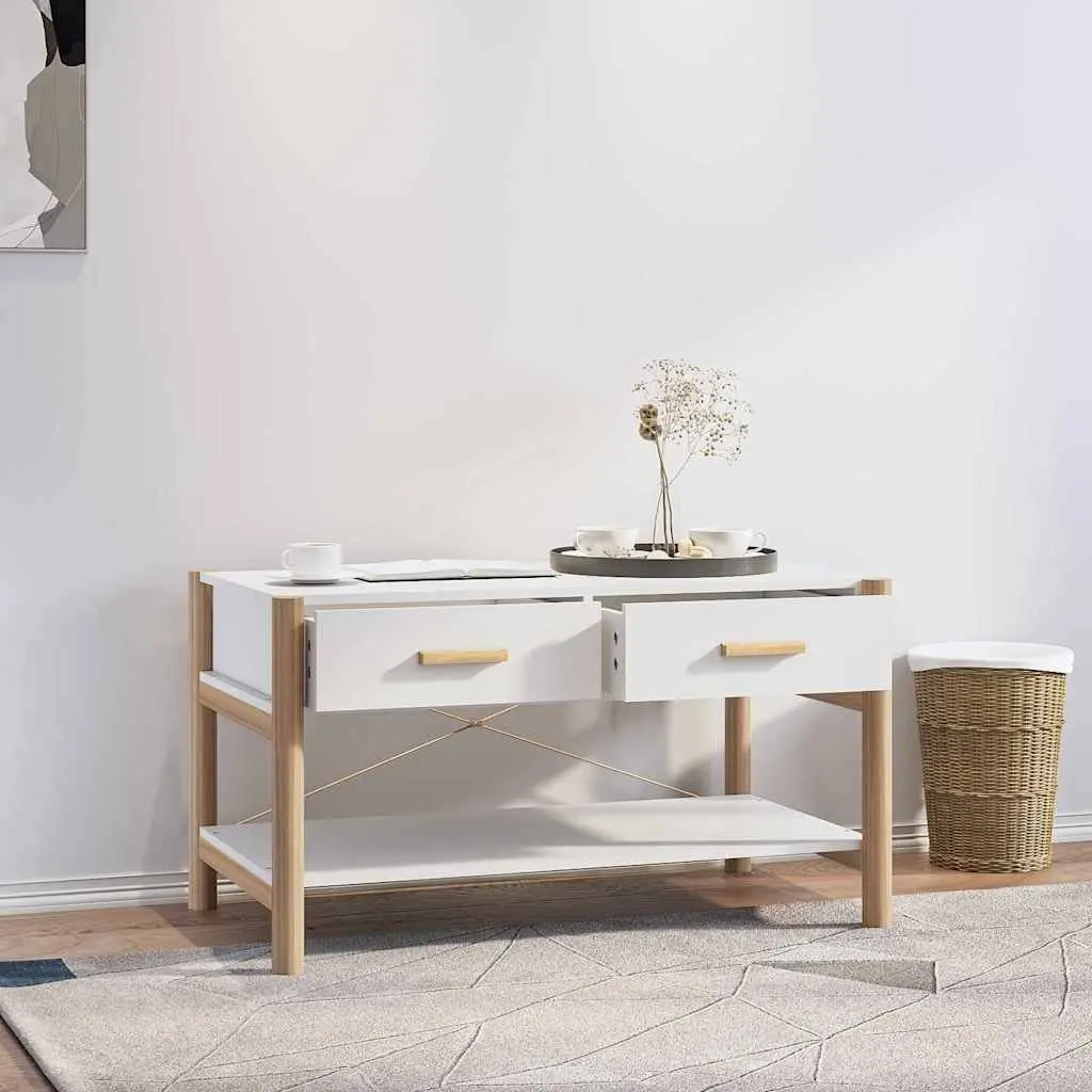 Coffee Table White Storage Side Table Engineered Wood Living Room Furniture