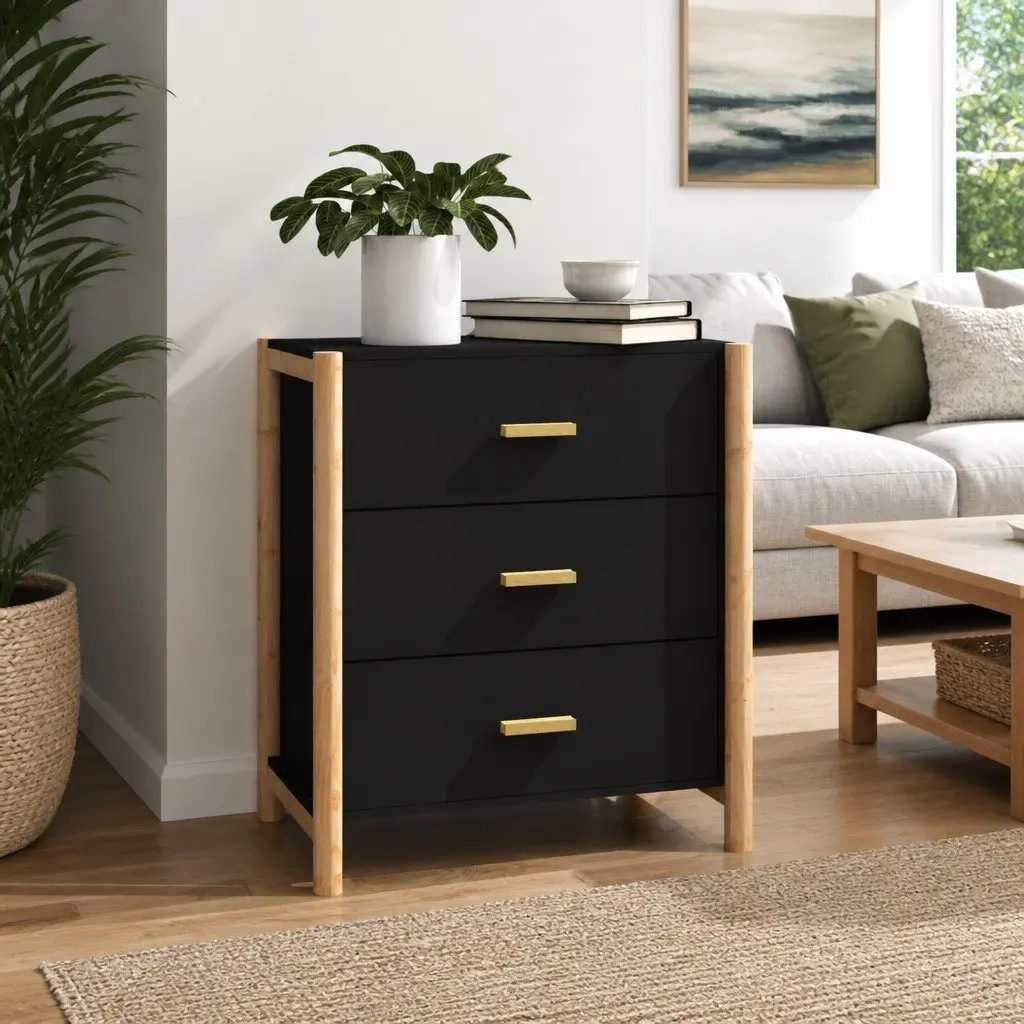 Black Sideboard with Solid Build 62x38x70 cm