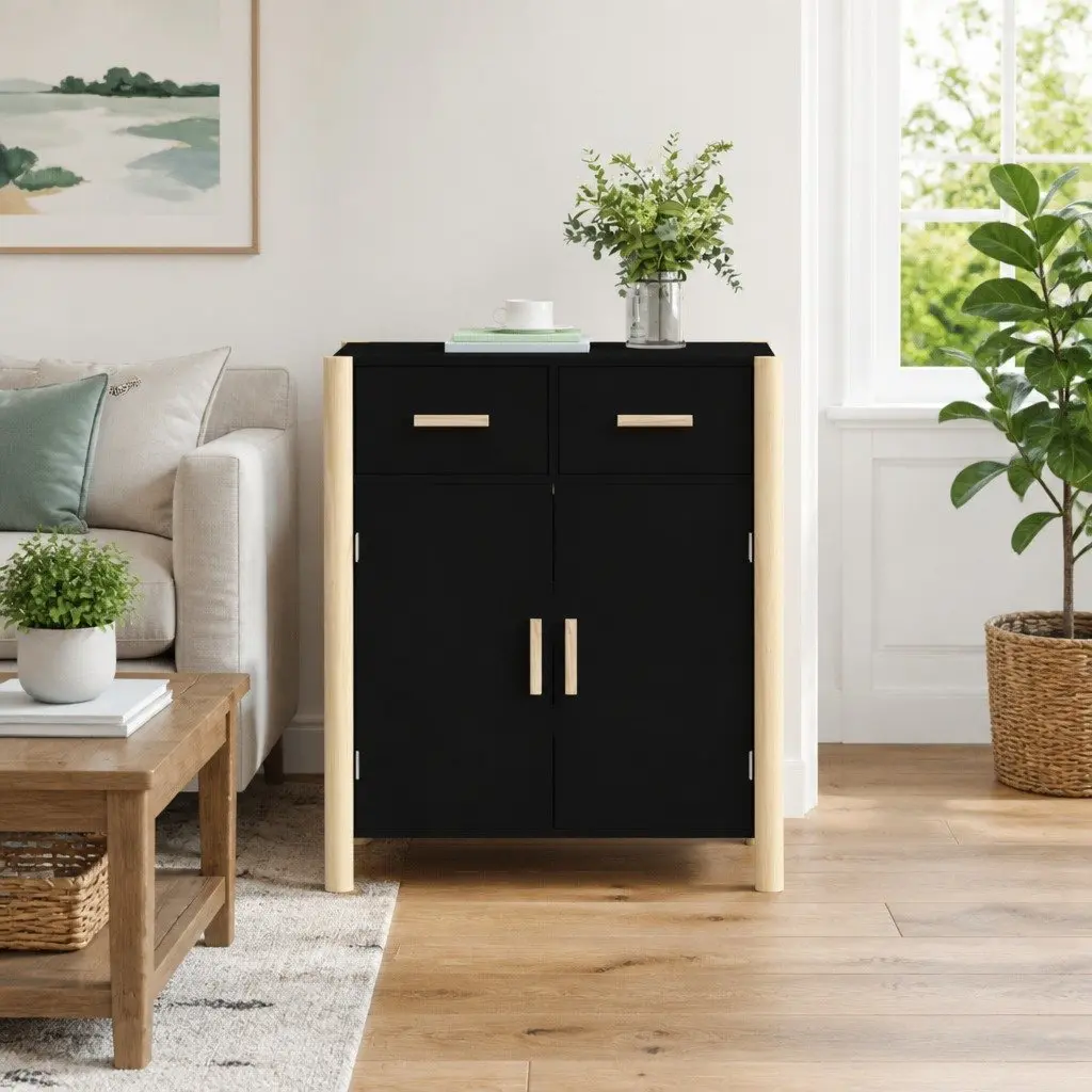Sideboard Cabinet Storage Buffet 62x38x75cm Black Engineered Wood Furniture