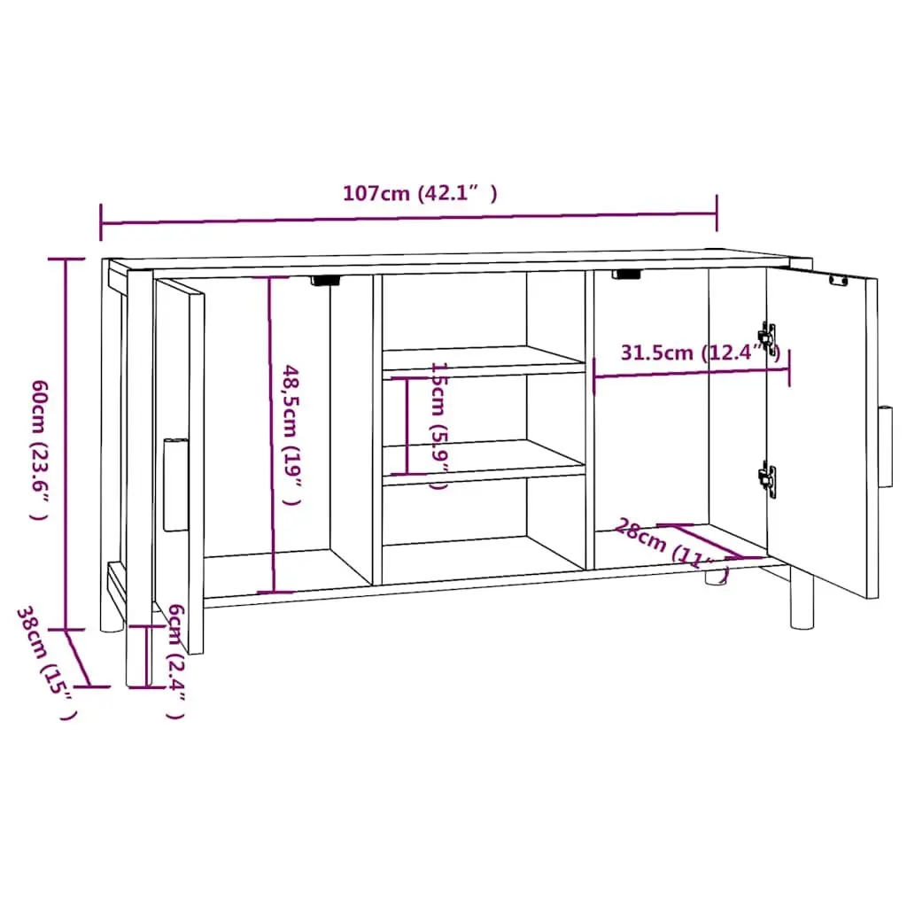 Sideboard Storage Cabinet 107x38x60cm White Engineered Wood