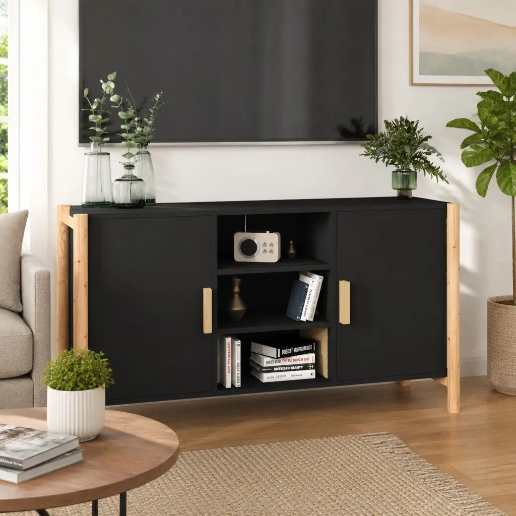 Black Sideboard with Ample Storage Space