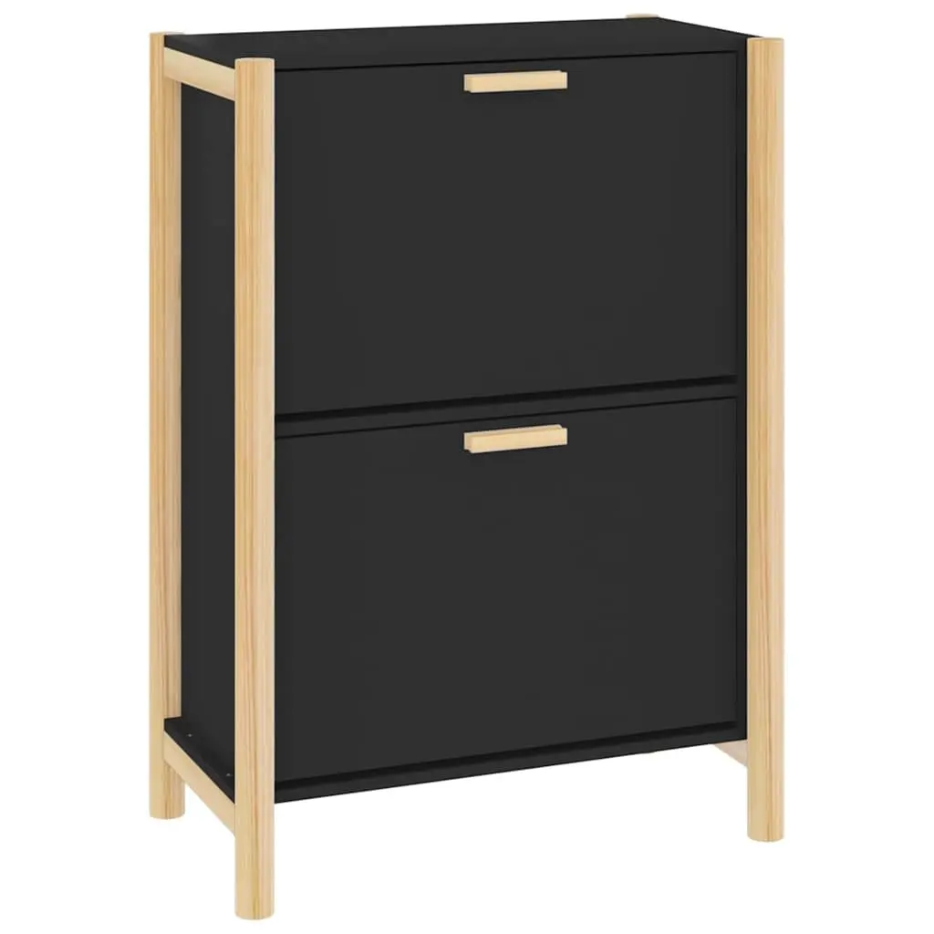 Shoe Cabinet Black Storage Organiser Engineered Wood 57.5W x 33D x 80H cm