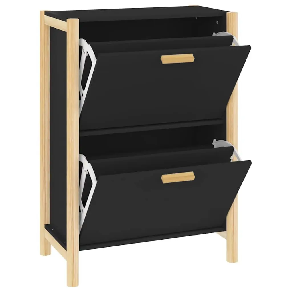 Shoe Cabinet Black Storage Organiser Engineered Wood 57.5W x 33D x 80H cm