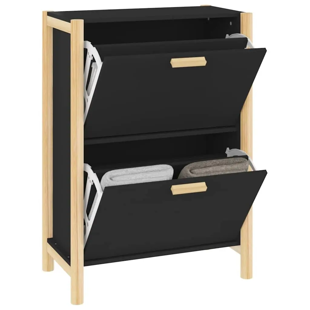 Shoe Cabinet Black Storage Organiser Engineered Wood 57.5W x 33D x 80H cm
