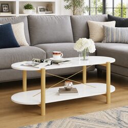 Coffee Table White Storage Side Table Living Room Furniture Accent Engineered