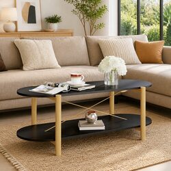Coffee Table Black Storage Accent Living Room Furniture Engineered Wood Legs