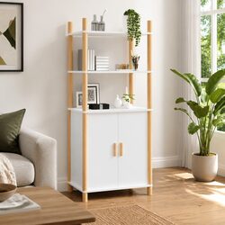 Highboard White Storage Cabinet 60x40x141 cm Engineered Wood Sideboard Buffet