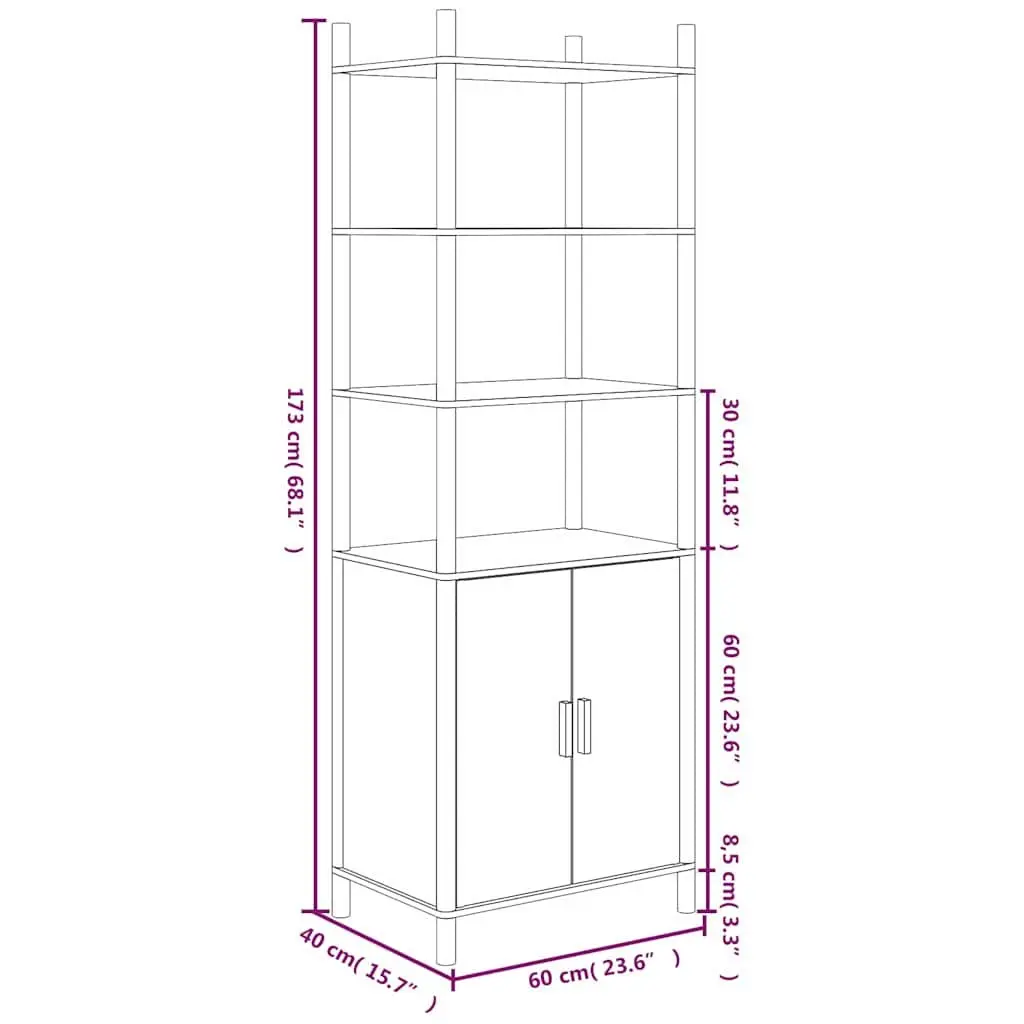 Highboard Storage Cabinet 60x40x173cm White Engineered Wood Sideboard Cupboard