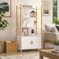 Warm White Highboard Storage Cabinet for Everyday Use 80x40x153cm