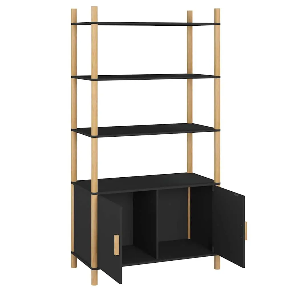 Highboard Storage Cabinet 80x40x153cm Black Engineered Wood Sideboard Buffet