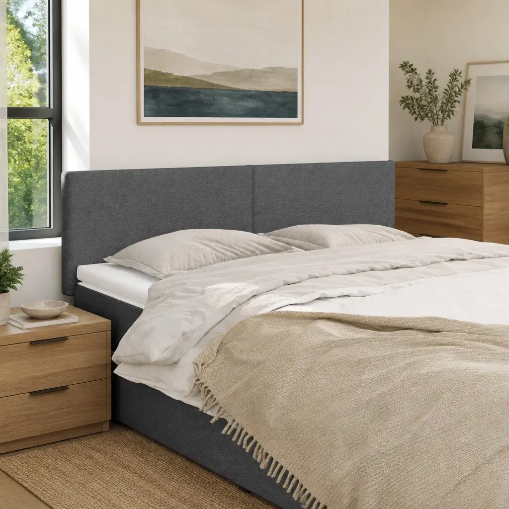 Dark Grey Fabric Headboards 2 pcs Set