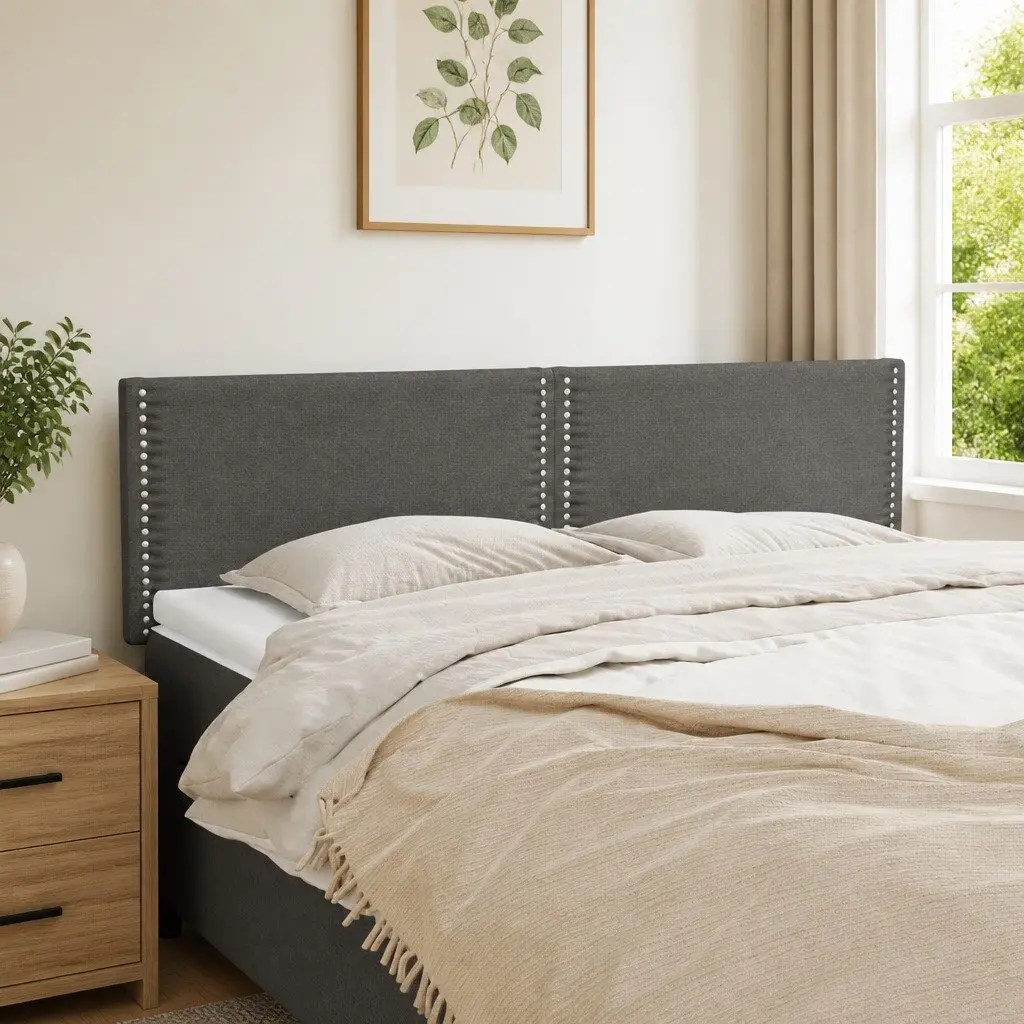 Fabric Headboard Dark Grey Adjustable Height Bedroom Furniture Wooden Legs