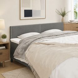 Upholstered Headboard Grey Fabric Adjustable Height Wooden Legs Bedroom