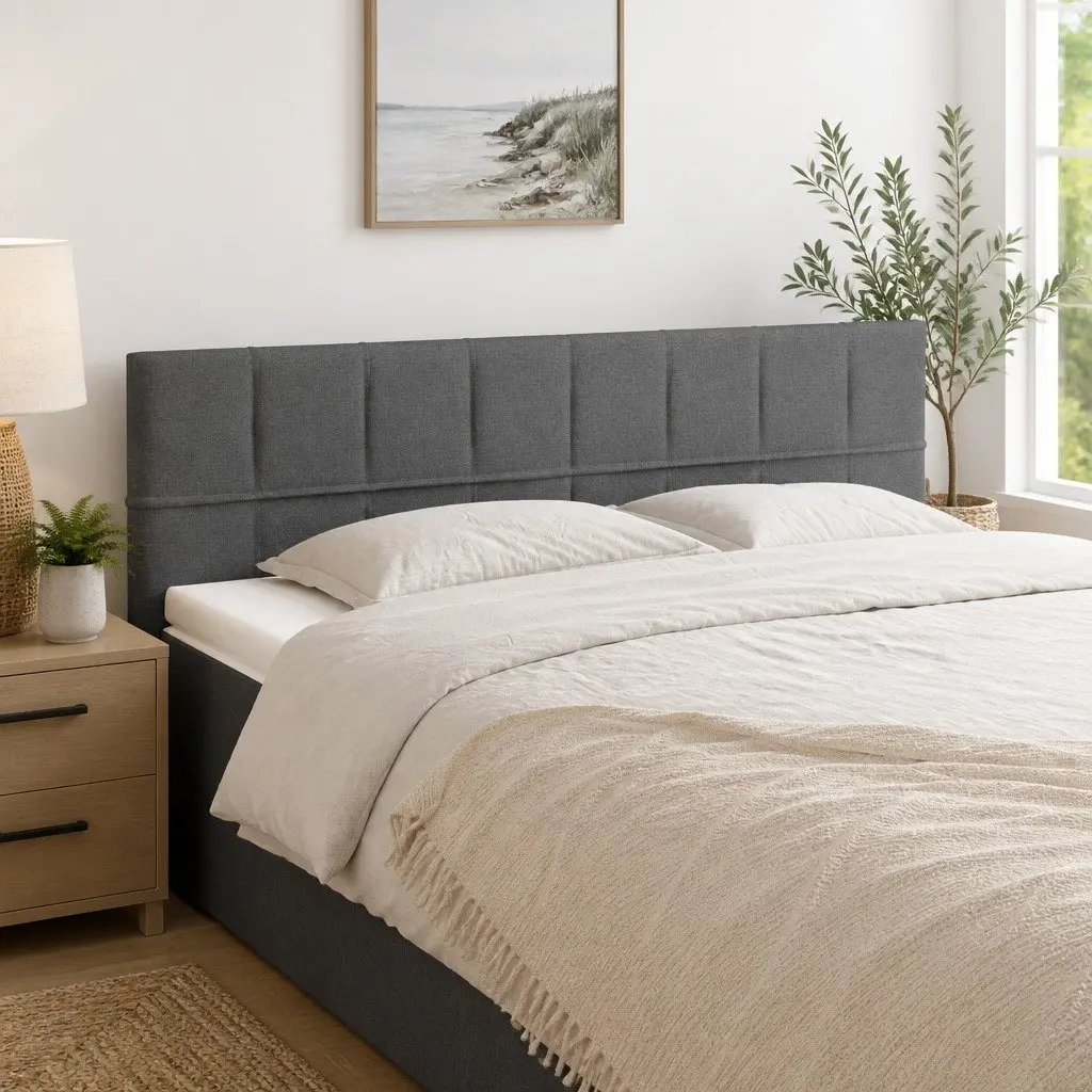 Fabric Headboard Grey Adjustable Height Bedroom Bed Back Support 144 x 5 x 78/88 cm