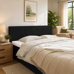Black Fabric Headboard with Wooden Legs Adjustable Height Bedroom Bed Accessory