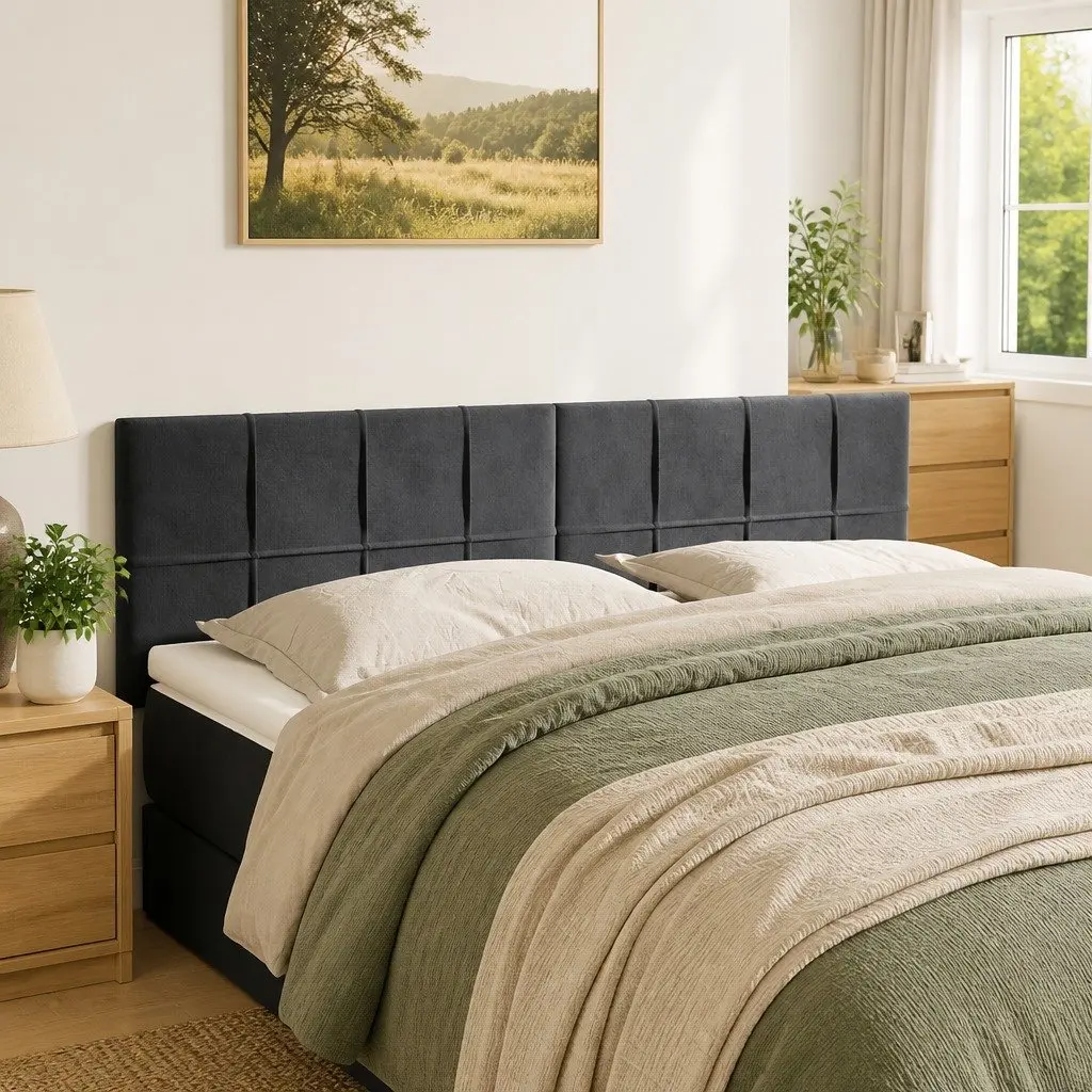 Velvet Headboard Backrest 144cm Adjustable Grey with Wooden Legs