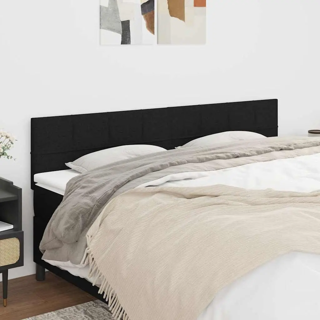 Fabric Headboard Adjustable Height 200cm Wide Black Wooden Legs Bedroom Bed