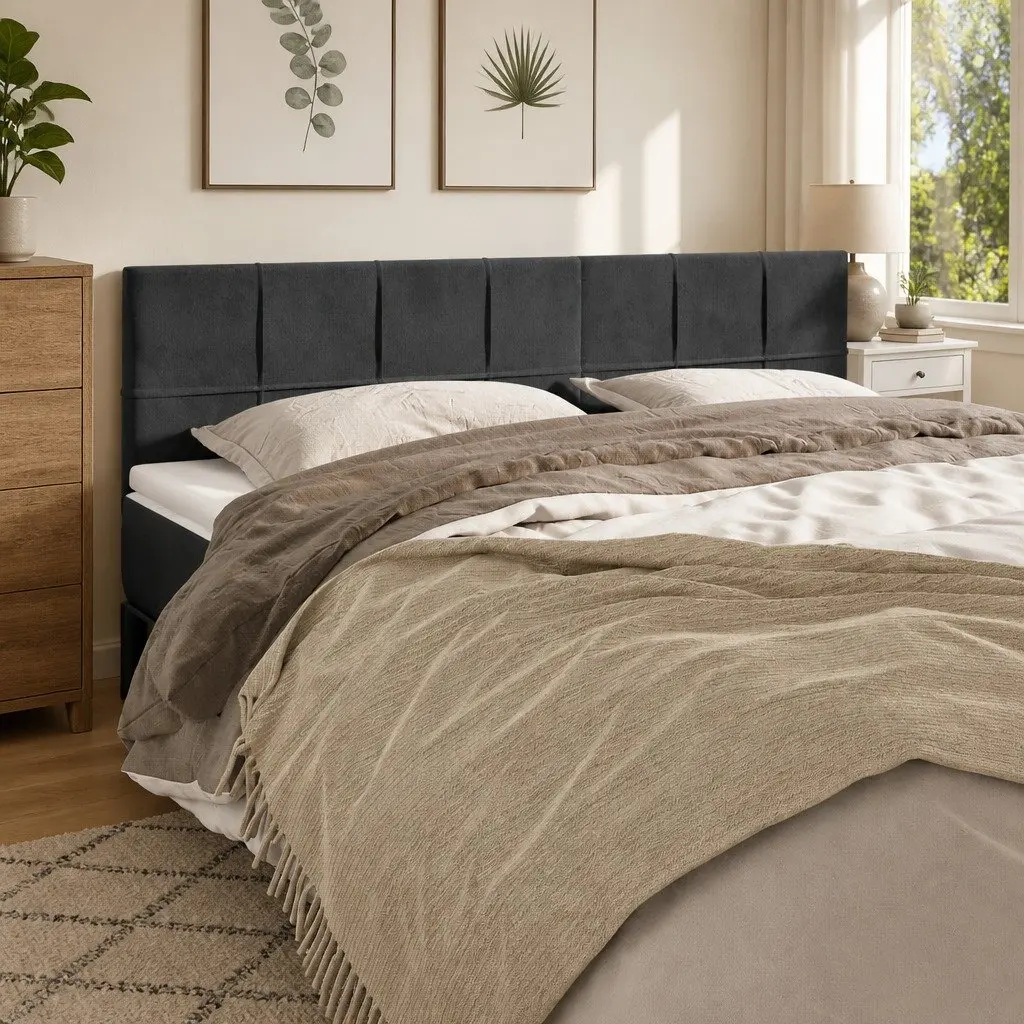Bed Headboard Adjustable Height Grey Velvet Wooden Legs
