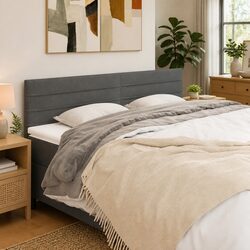Grey Fabric Headboard with Adjustable Height and Wooden Legs