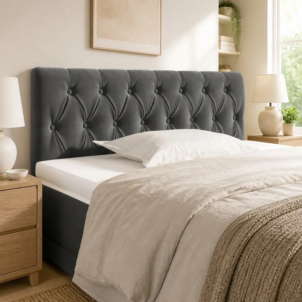 Headboard Grey 100cm Velvet Upholstered Bed Back Support