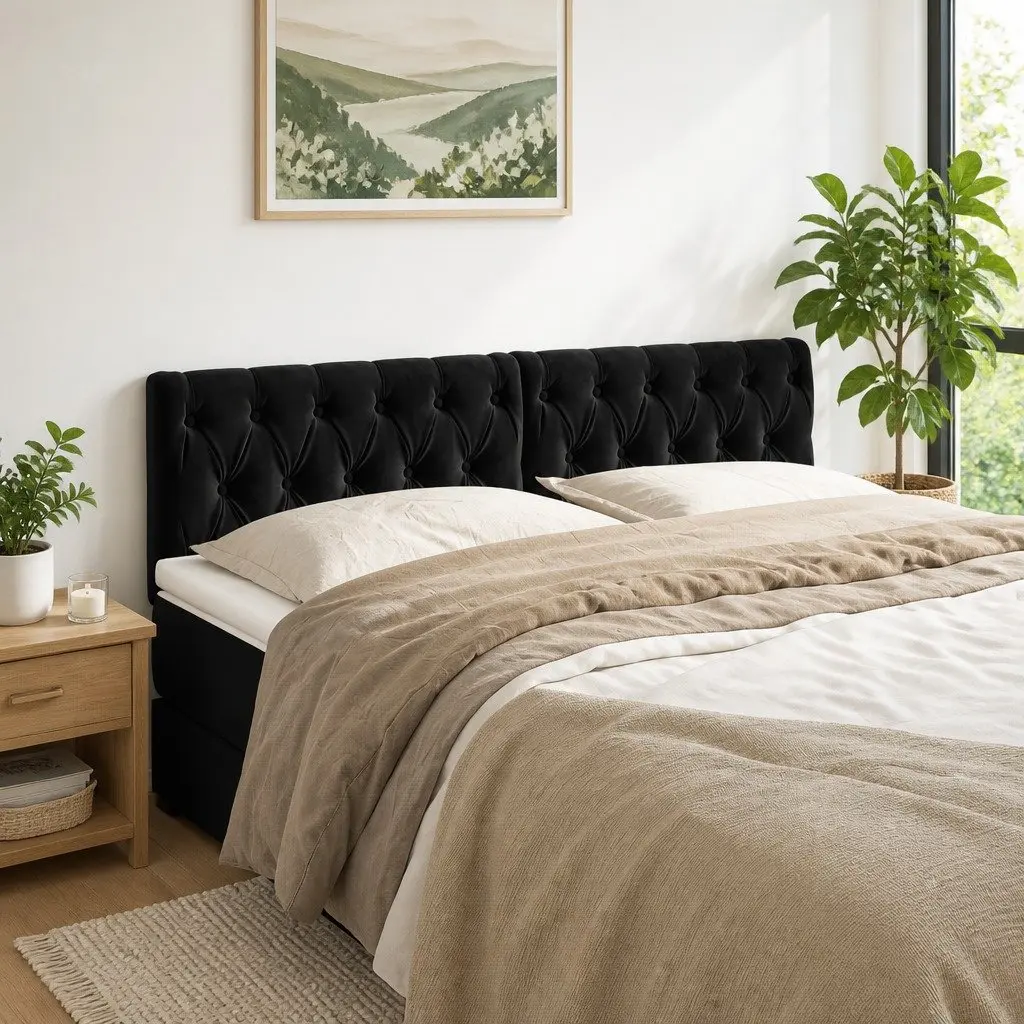 Black Velvet Headboard Adjustable Height Bedroom Furniture 144 x 7 x 78/88 cm
