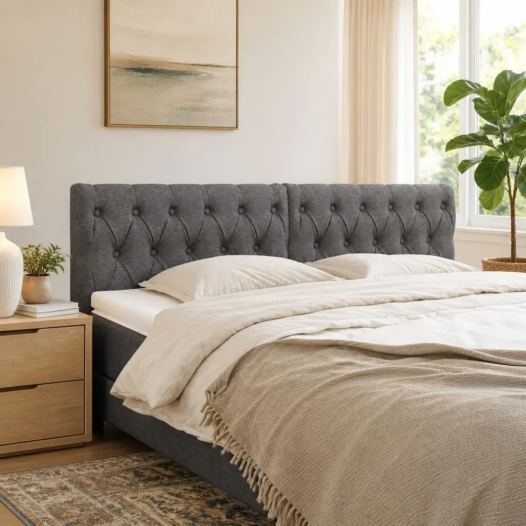 Headboard Fabric Bedroom Bed Head Support Adjustable Dark Grey 160x7x78-88 cm