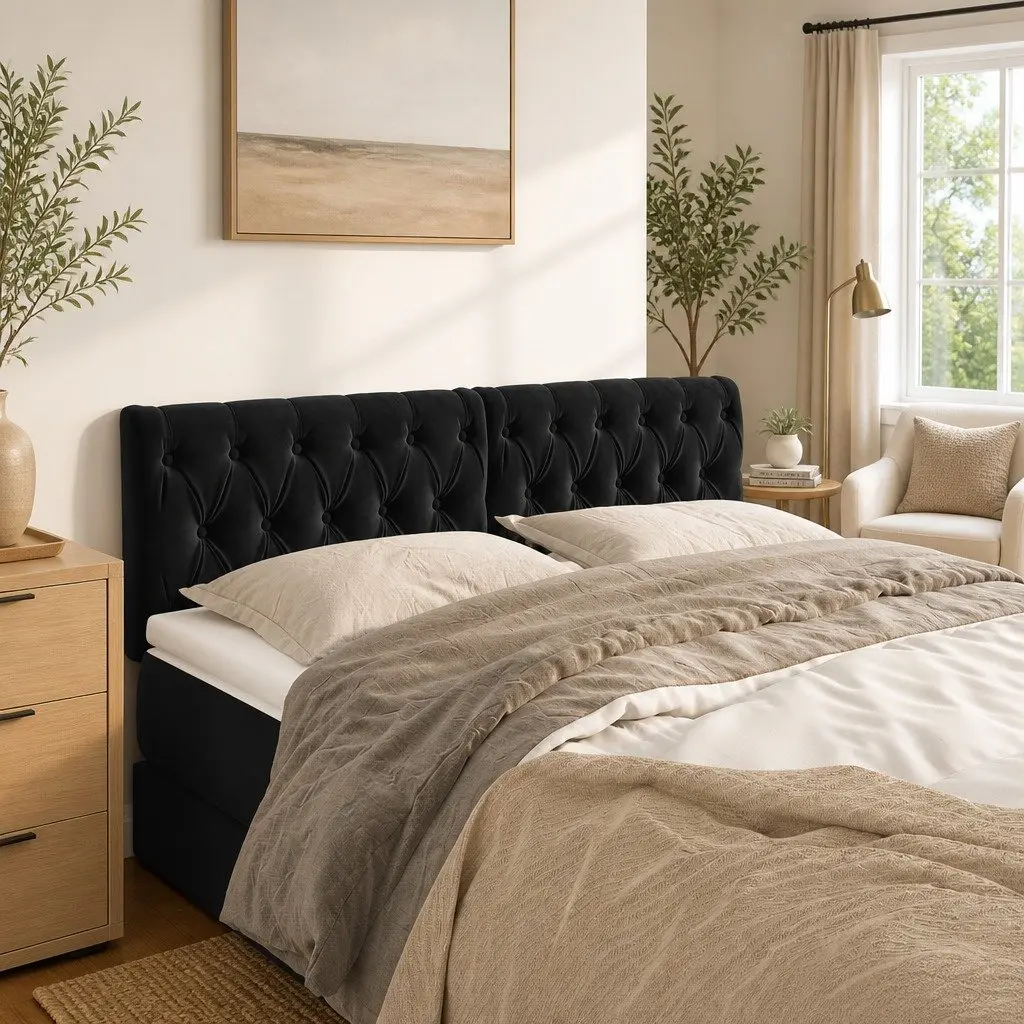 Black Velvet Adjustable Height Headboard 160cm for Bed Frame with Wooden Legs