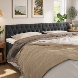 Grey Velvet Headboard 200cm Wide Adjustable Height Wooden Legs Bedroom