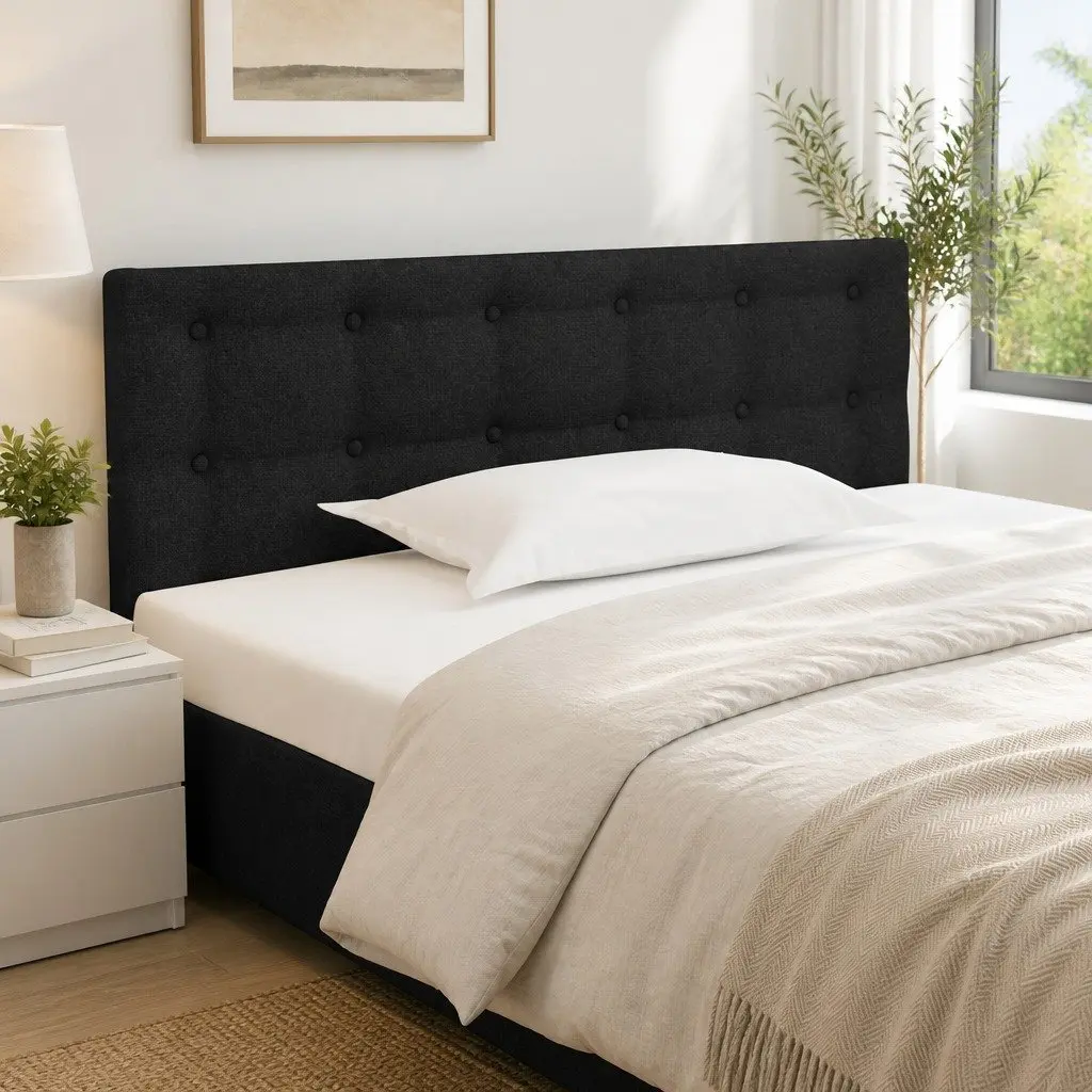 Headboard Fabric Adjustable Height 100 cm Black Bedroom Bed Support