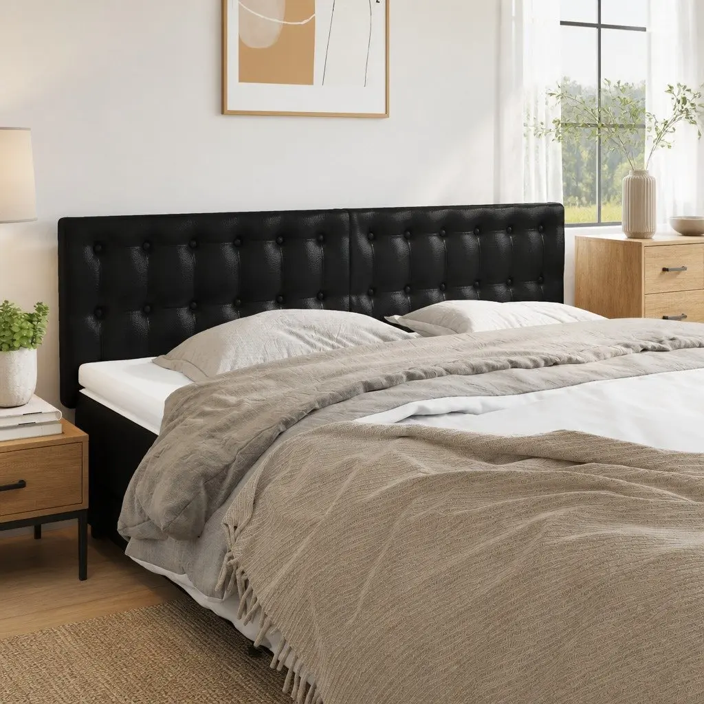 Adjustable Height Black Faux Leather Headboard 144cm Bedroom Furniture Wooden