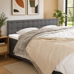 Headboard Grey Fabric Bed Bedroom Furniture Adjustable Height Wooden Legs