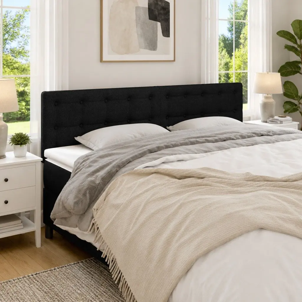 Black Fabric Headboard with Strong Support